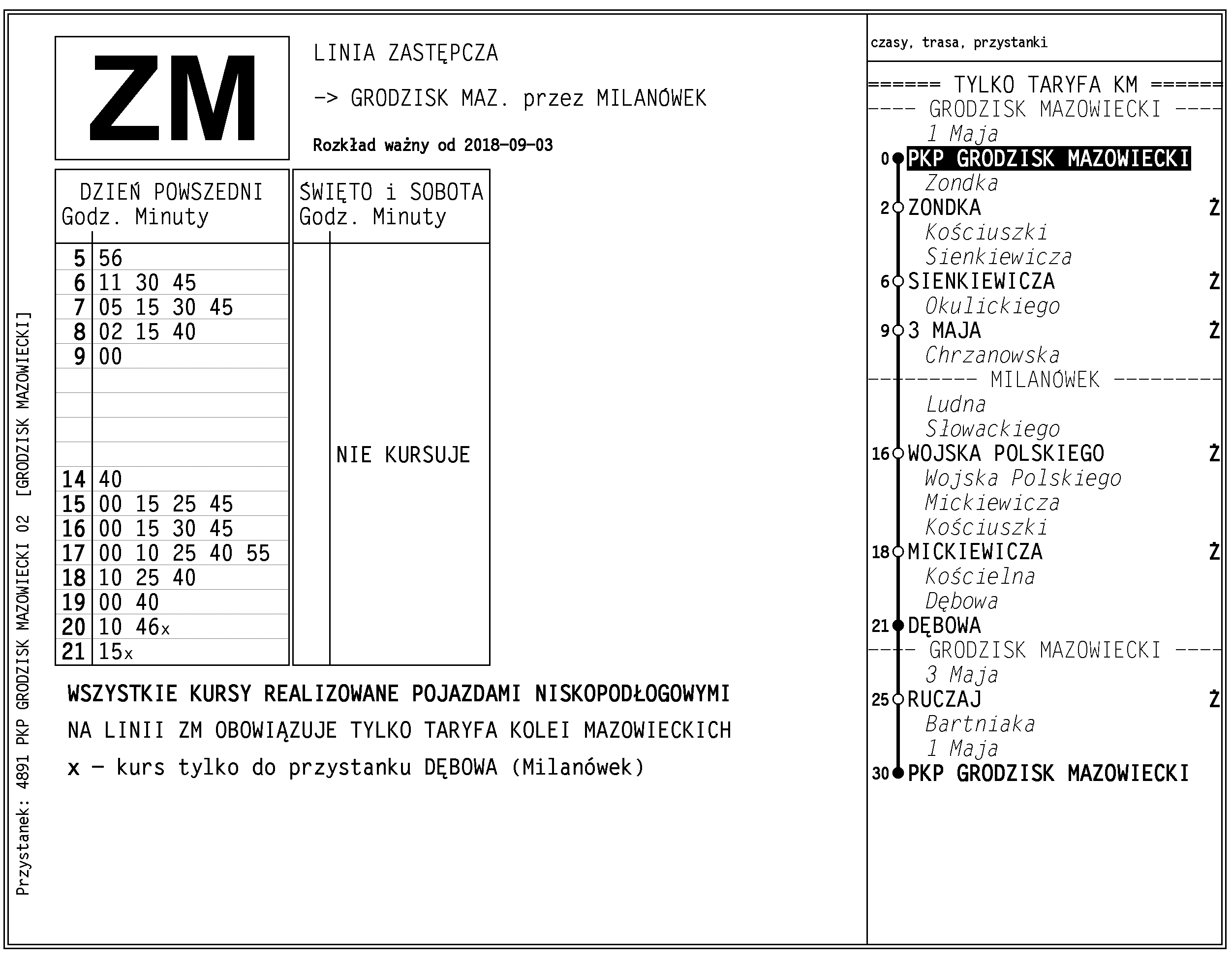 Rozkłady jazdy komunikacji zastępczej linii ZM (Milanówek Grodzisk